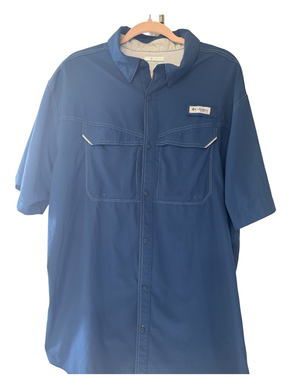 Columbia PFG Men’s Short-Sleeve Blue Button-Down Fishing Utility Shirt XL